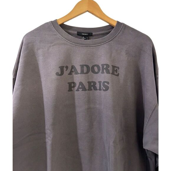 Forever 21 French Terry Paris Graphic Pullover Size Medium Gray NWT Oversized - Picture 3 of 9